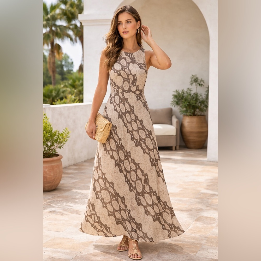 Et Vous Silk Maxi Dress | Abstract Animal Print Sleeveless | Size S
